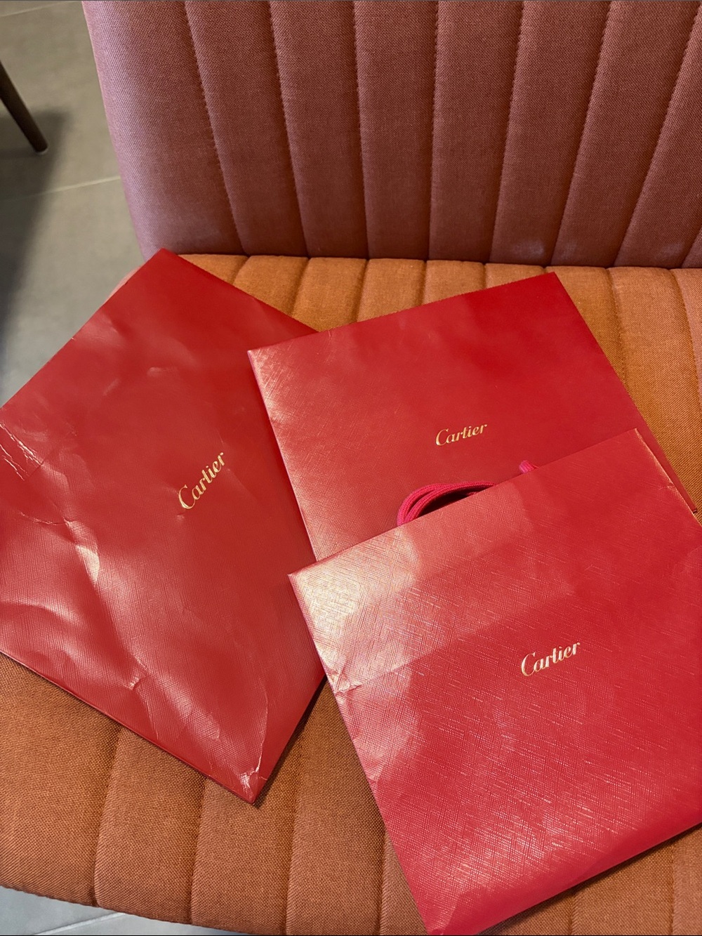 Cartier Red Gift Bags Trio with Gold Logo